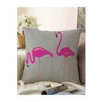 RealHomes Çift Taraflı Gri Zemin Flamingo Desenli Dijital Baskılı Raşel Örme Yastık Kırlent Kılıfı, Sonil-K2017-43x43cm