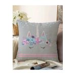 RealHomes Çift Taraflı Gri Zeminde Baby Shower Özel Tasarım Çocuk Odası Raşel Örme Yastık Kırlent Kılıfı, Sonil-K-4358g-55x55cm