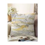 RealHomes Çift Taraflı Gri Zeminde Gold Detaylı Soft Çizim Desenli Modern Raşel Örme Yastık Kırlent Kılıfı, Sonil-K7192-43x43cm