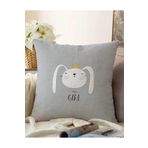 RealHomes Çift Taraflı Gri Zeminde Its Girl Tavşan Motifli Bebek Odası Raşel Örme Yastık Kırlent Kılıfı, Sonil-K-4387-55x55cm