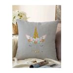 RealHomes Çift Taraflı Gri Zeminde Magic Unicorn Tasarımlı Çocuk Odası Raşel Örme Yastık Kırlent Kılıfı, Sonil-K-4329-55x55cm