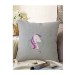 RealHomes Çift Taraflı Gri Zeminde Magic Unicorn Tasarımlı Çocuk Odası Raşel Örme Yastık Kırlent Kılıfı, Sonil-K4333-43x43cm