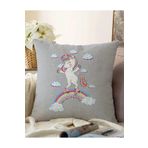 RealHomes Çift Taraflı Gri Zeminde Unicorn At Desenli Çocuk Odası Raşel Örme Yastık Kırlent Kılıfı, Sonil-K4319g-43x43cm
