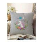 RealHomes Çift Taraflı Gri Zeminde Unicorn At Desenli Çocuk Odası Raşel Örme Yastık Kırlent Kılıfı, Sonil-K4348g-43x43cm