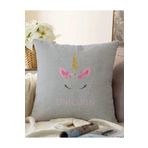 RealHomes Çift Taraflı Gri Zeminde Unicorn Desenli Çocuk Odası Raşel Örme Yastık Kırlent Kılıfı, Sonil-K-4307-55x55cm