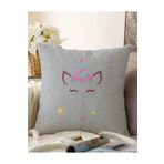 RealHomes Çift Taraflı Gri Zeminde Unicorn Desenli Çocuk Odası Raşel Örme Yastık Kırlent Kılıfı, Sonil-K4305-43x43cm