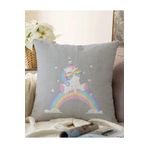 RealHomes Çift Taraflı Gri Zeminde Unicorn Tasarımlı Çocuk Odası Raşel Örme Yastık Kırlent Kılıfı, Sonil-K4368g-43x43cm