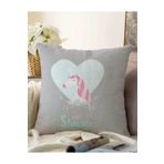 RealHomes Çift Taraflı Gri Zeminli Mavi Kalpli Unicorn Desenli Çocuk Odası Raşel Örme Yastık Kırlent Kılıfı, Sonil-K-4574-55x55cm
