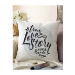 RealHomes Çift Taraflı Love Story Yazı Desenli Dijital Baskılı Dekoratif Raşel Örme Yastık Kılıfı, Sonil-K2104-43x43cm