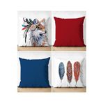 Realhomes Çift Taraflı Modern Renkli Tüy Motifli Dekoratif 4'lü Süet Kırlent Yastık Kılıf Seti