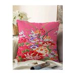 RealHomes Çift Taraflı Pembe Zeminde Bahar Çiçekleri Desenli Modern Raşel Örme Yastık Kılıfı, Sonil-K-5562-55x55cm