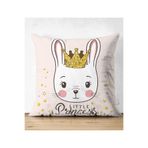 RealHomes Çift Taraflı Pembe Zeminli Little Princess Desenli Dijital Baskılı Süet Yastık Kılıfı