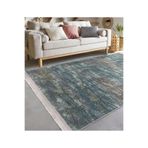 RealHomes Çok Renkli Zeminde Eskitme Motifli Sulu Boya Desenli Eskitme Motifli Salon Kaymaz Taban Saçaklı Halı HaliDik-Deluxe-11090, 80 x 150