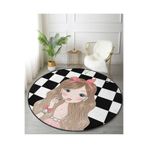 RealHomes Dama Zeminli Fashion Girl Tasarımlı Pembe Çocuk Ve Genç Odası Yıkanabilir Kaymaz Taban Yuvarlak Halı HaliYuv-Comfort-9294, 120 x 120