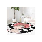 RealHomes Damalı Fashion Girl Modern Renkli Çocuk Ve Genç Odası Yıkanabilir Kaymaz Tabanlı Yuvarlak Halı HaliYuv-Comfort-2229, 150 x 150