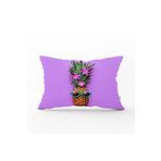 RealHomes DIK-3206 Mor Zeminde Ananas Desenli Modern Dikdörtgen Kırlent Kılıfı