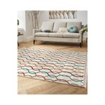 RealHomes Ekru Bej Zemin Geometrik Motifli Kilim Desenli Geometrik Sade & Şık Salon Kaymaz Taban Saçaklı Halı HaliDik-Deluxe-11806, 80 x 200
