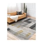 RealHomes Ekru - Siyah Zeminde El Dokuma Motifli Kilim Desenli Sade & Şık Geometrik Salon Kaymaz Saçaklı Halı HaliDik-Deluxe-11795, 100 x 100
