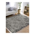 RealHomes Ekru Siyah Zeminde Kilim Motifli Dokuma Halı Desenli Geometrik Vintage Oturma Odası Saçaklı Halı HaliDik-Deluxe-11717, 80 x 150