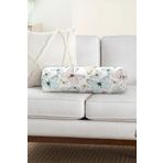 RealHomes Etnik Desenli Çiçek Motifli Dekoratif Iç Dolgulu - Fermuarlı Süet Silindir Yuvarlak Yastık Kırlent