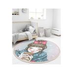 RealHomes Fashion Girl Çocuk & Genç Odası Makinede Yıkanabilir Kaymaz Tabanlı Püsküllü Yuvarlak Çocuk Halısı HaliYuvC-Deluxe-587, 120 x 120