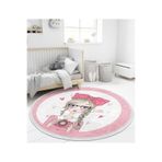 RealHomes Fashion Girl Çocuk & Genç Odası Makinede Yıkanabilir Kaymaz Tabanlı Püsküllü Yuvarlak Çocuk Halısı HaliYuvCck-Deluxe-712, 180 x 180