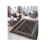 RealHomes Füme - Kahverengi Zeminde Çerçeveli Motifli Antik Desenli Avangarde Klasik Kaymaz Taban Saçaklı Halı HaliDik-Deluxe-11849, 60 x 120