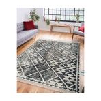 RealHomes Gri - Bej Zeminde Aztek Motifli Eskitme Desenli Geometrik Koridor & Antre Oturma Odası Saçaklı Halı HaliDik-Deluxe-11338, 80 x 250