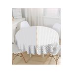 RealHomes Gri & Beyaz Ogea Desenli Dijital Baskılı Yuvarlak Masa Örtüsü - Çap 140cm, MasaYuv-9274-140x140cm