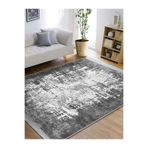RealHomes Gri Beyaz Zemin Eskitme Motifli Kilim Desenli Eskitme Motifli Klasik Salon Kaymaz Taban Saçaklı Halı HaliDik-Deluxe-11589, 80 x 200