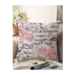 RealHomes Gri Çizgi Desenli Kavaniçe Çiçek Motifli Çift Taraflı Raşel Örme Yastık Kırlent Kılıfı, Sonil-K2480-43x43cm