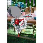 RealHomes Gri Ekose Zeminli Yılbaşı Temalı Üçgen Püsküllü Runner 1 Adet & 6 Adet Gri Renkli Supla