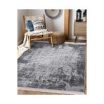 RealHomes Gri - Füme Zeminde Dokuma Motifli Antika Desenli Sade & Şık Yatak Odası Kaymaz Taban Saçaklı Halı HaliDik-Deluxe-11904, 120 x 120