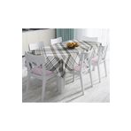 RealHomes Gri Krem Ekose Desenli Dijital Baskılı Dekoratif Leke Tutmaz Masa Örtüsü-120x140 Cm, Masa-3087-140x140cm