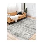 RealHomes Gri - Krem Zeminde Etnik Motifli Tribal Desenli Eskitme Motifli Geometrik Oturma Odası Saçaklı Halı HaliDik-Deluxe-11811, 80 x 150