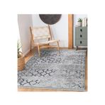 RealHomes Gri - Lacivert Zeminde Morrocan Motifli Antika Desenli Geometrik Koridor Yatak Odası Saçaklı Halı HaliDik-Deluxe-11918, 80 x 300