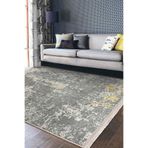 RealHomes Gri Sarı Zeminde Kilim Motifli Antik Halı Desenli Eskitme Motifli Vintage Kaymaz Taban Saçaklı Halı HaliDik-Deluxe-11004, 80 x 400