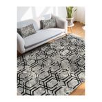 RealHomes Gri - Siyah Zeminde Geometrik Desenli Geometrik Koridor Kaymaz Taban Saçaklı Halı HaliDik-Deluxe-11631, 120 x 180