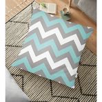 RealHomes Gri Turkuaz Zigzag Desenli Dijital Baskılı Dekoratif 70x70 cm Yer Minderi