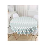 RealHomes Gri Turkuaz Zigzag Desenli Yuvarlak Masa Örtüsü Yuvarlak Masa Örtüsü - Çap 140 cm, MasaYuv-2179-140x140cm