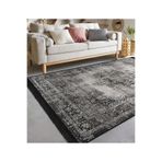RealHomes Gri Zemin Damask Motifli Kilim Desenli Eskitme Motif Etnik Motifli Salon Kaymaz Taban Saçaklı Halı HaliDik-Deluxe-11026, 80 x 350