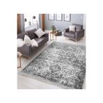 RealHomes Gri Zemin Eskitme Motifli Kilim Desenli Eskitme Motifli Yatak Odası Oturma Odası Kaymaz Saçaklı Halı HaliDik-Deluxe-11881, 60 x 120
