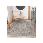 RealHomes Gri Zemin Kilim Motifli Uşak Desenli Avangarde Vintage Salon Oturma Odası Kaymaz Taban Saçaklı Halı HaliDik-Deluxe-11469, 80 x 300