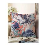 RealHomes Gri Zemin Üzerimde Pembe Lacivert Yaprak Motifli Çift Taraflı Dijital Baskılı Raşel Kırlent Kılıfı, Sonil-K-5257-55x55cm