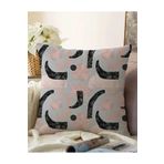 RealHomes Gri Zemin Üzerinde Soyut Geometrik Çizim Motifli Çift Taraflı Raşel Örme Kırlent Kılıfı, Sonil-K-5309gri-55x55cm