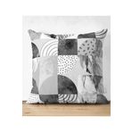 Realhomes Gri Zeminde Çift Taraflı Dekoratif Mermer Desenli Süet Kırlent Kılıfı