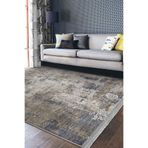 RealHomes Gri Zeminde Eskitme Motifli Duvar Desenli Vintage Eskitme Motifli Koridor Kaymaz Taban Saçaklı Halı HaliDik-Deluxe-11036, 80 x 350