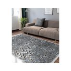 RealHomes Gri Zeminde Eskitme Motifli Zikzak Desenli Eskitme Motifli Geometrik Antre Salon & Saçaklı Halı HaliDik-Deluxe-11684, 100 x 150