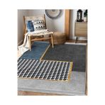 RealHomes Gri Zeminde Geometrik Motifli Kazayağı Desenli Geometrik Kaymaz Taban Saçaklı Halı HaliDik-Deluxe-11248, 100 x 200
