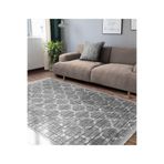 RealHomes Gri Zeminde Morrocan Motifli Eskitme Desenli Geometrik Eskitme Motifli Kaymaz Taban Saçaklı Halı HaliDik-Deluxe-11316, 80 x 120